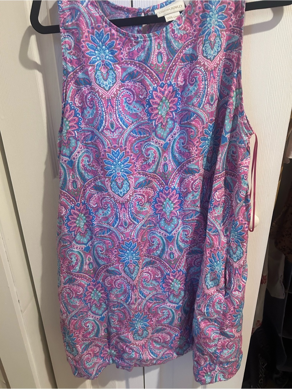 Cynthia Rowley sleeveless dress with pockets blue and pink paisley design